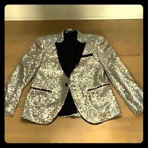 Silver Sequined Tuxedo Jacket !